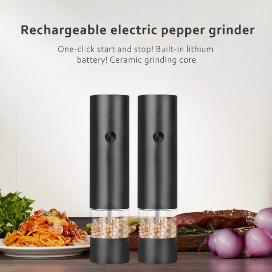 Pkalq Electric Salt and Pepper Grinder Set, Adjustable Coarseness, Automatic Grinding, with Rechargeable Base, 2 Pack