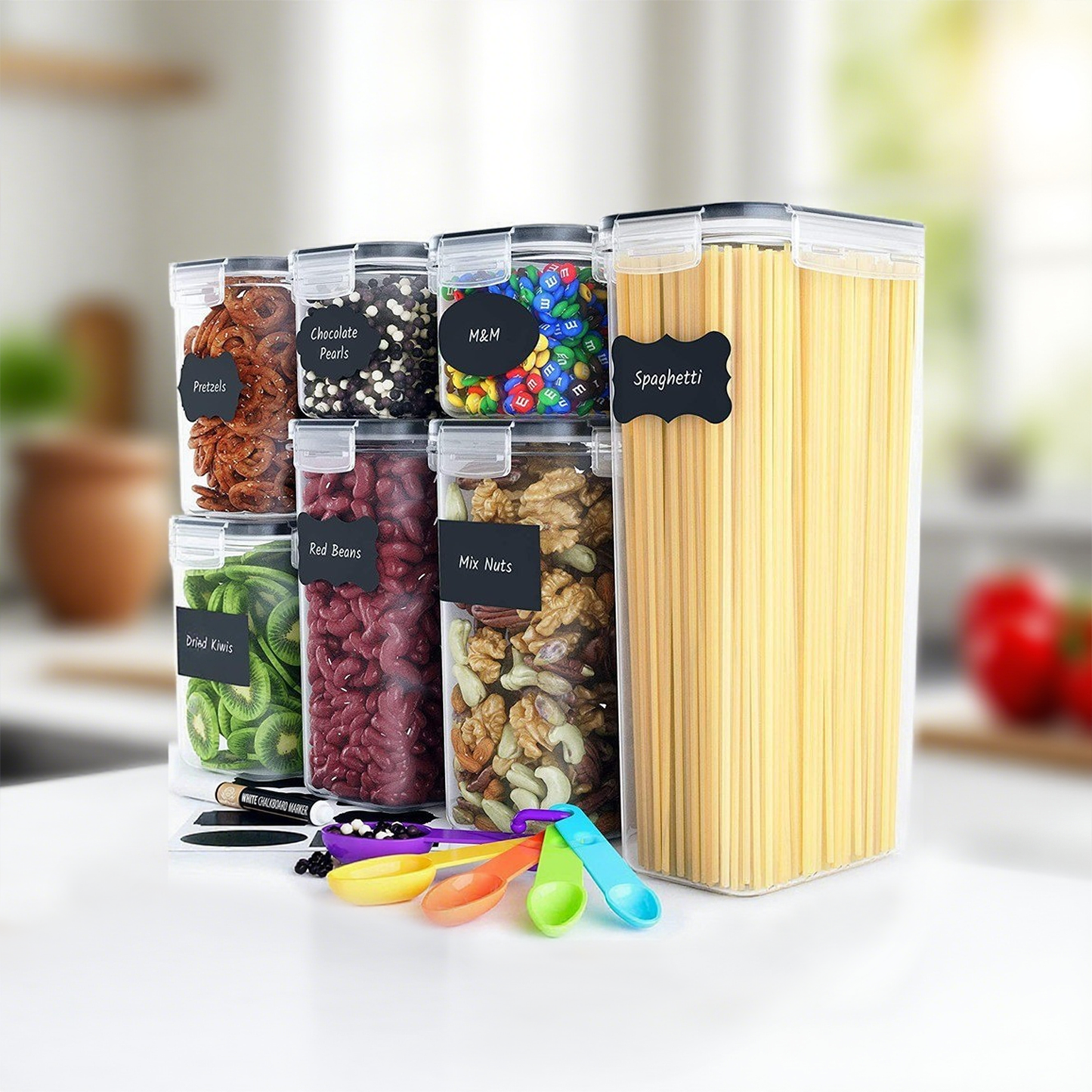 Pkalq Airtight Food Storage Containers With Lids, 7 PCS PP Free Kitchen Plastic Storage Containers for Dry Food,Flour and Sugar, for Pantry Organization and Storage