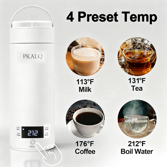 PKALQ Travel Electric Kettle Portable Mini Kettle,Small Hot Water Boiler with 4 Temperature Settings,316 Stainless Steel,Fast Boiling Water with Auto Shut-Off and Boil Dry Protection,450ml