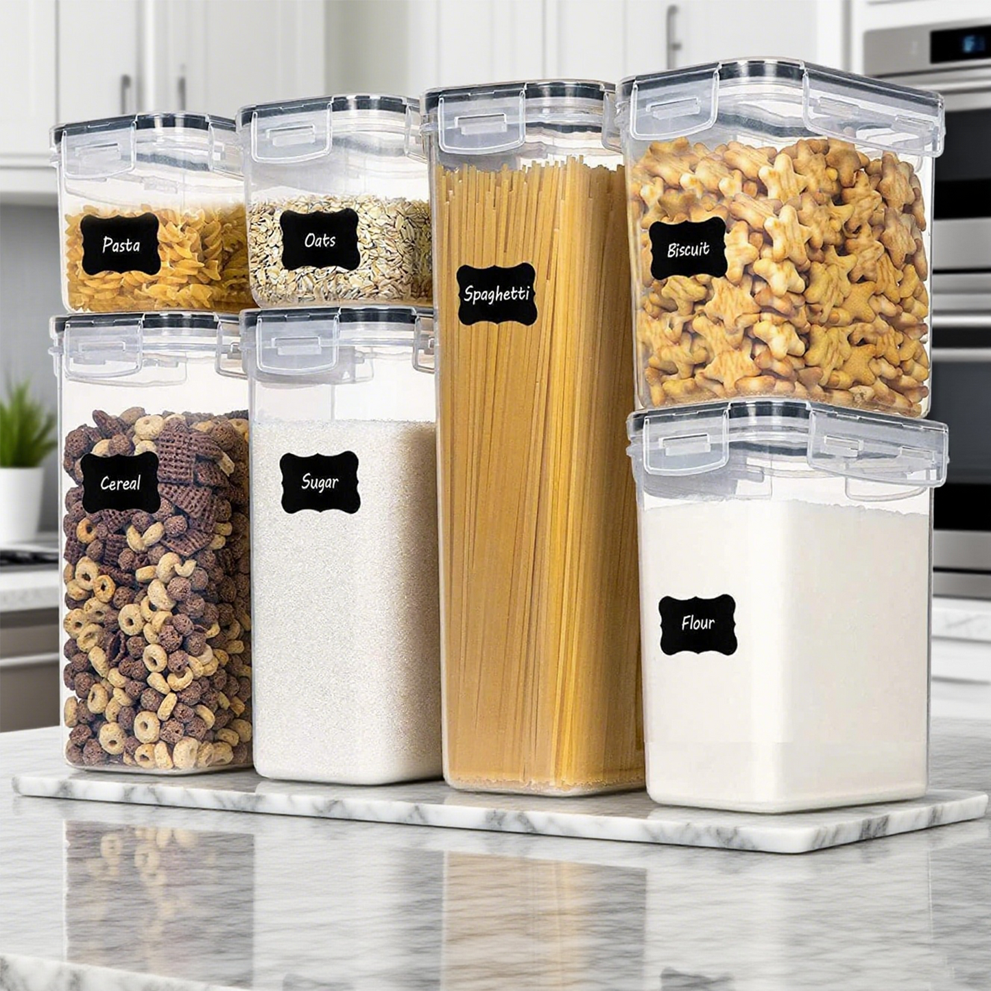 Pkalq Airtight Food Storage Containers With Lids, 7 PCS PP Free Kitchen Plastic Storage Containers for Dry Food,Flour and Sugar, for Pantry Organization and Storage