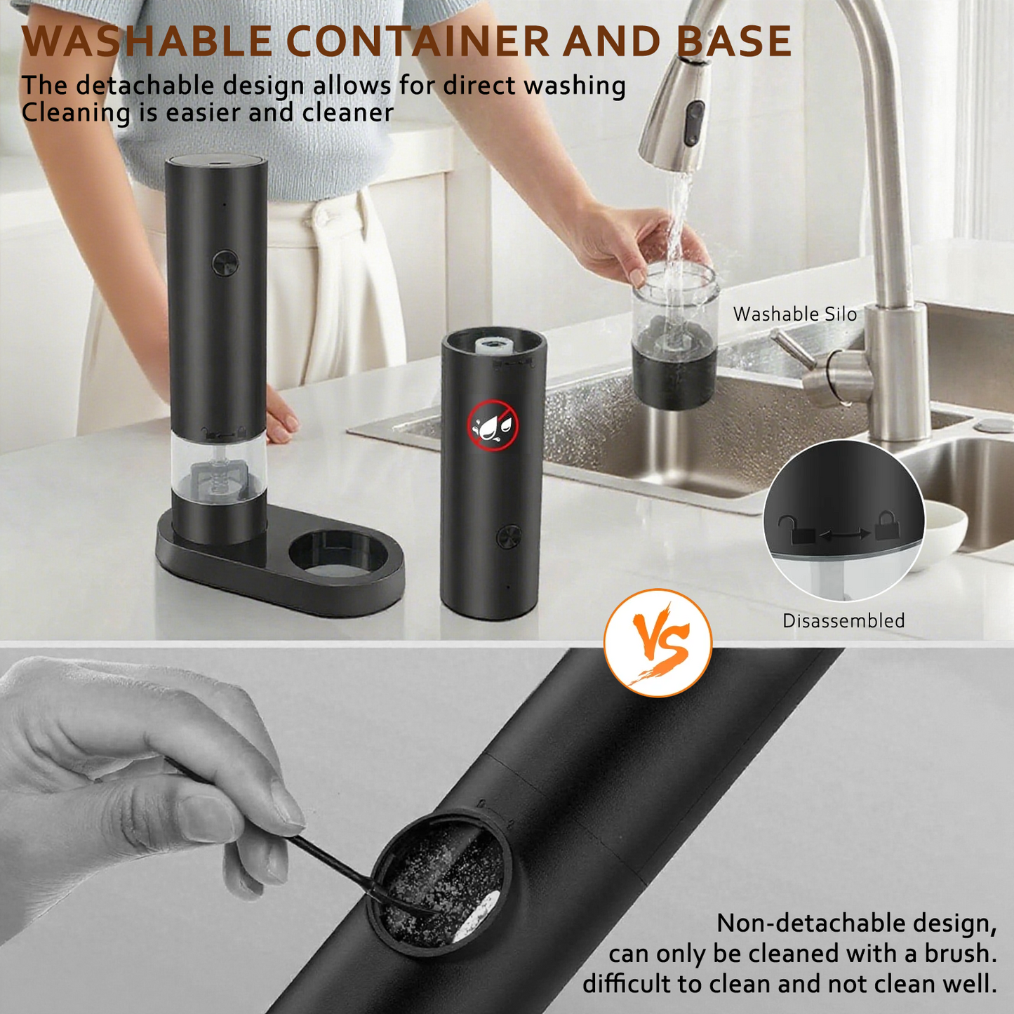Pkalq Electric Salt and Pepper Grinder Set, Adjustable Coarseness, Automatic Grinding, with Rechargeable Base, 2 Pack