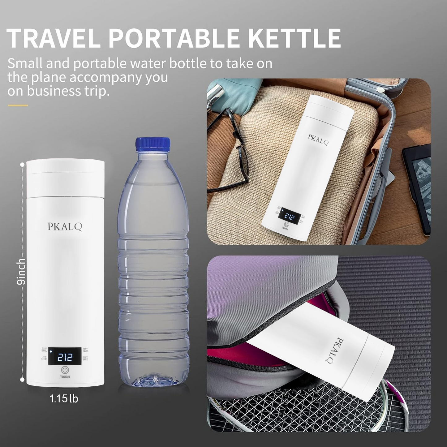 PKALQ Travel Electric Kettle Portable Mini Kettle,Small Hot Water Boiler with 4 Temperature Settings,316 Stainless Steel,Fast Boiling Water with Auto Shut-Off and Boil Dry Protection,450ml