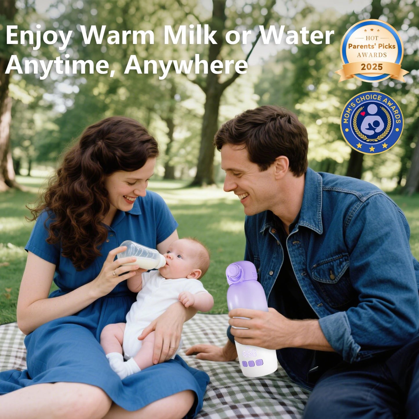 PKALQ Portable Bottle Warmer for Travel, Large 12oz Capacity with Dual Heating Modes for Breast Milk & Water, Smart Temperature Control, Baby Bottle Warmer for Travel, Gifts for New Mom, Purple