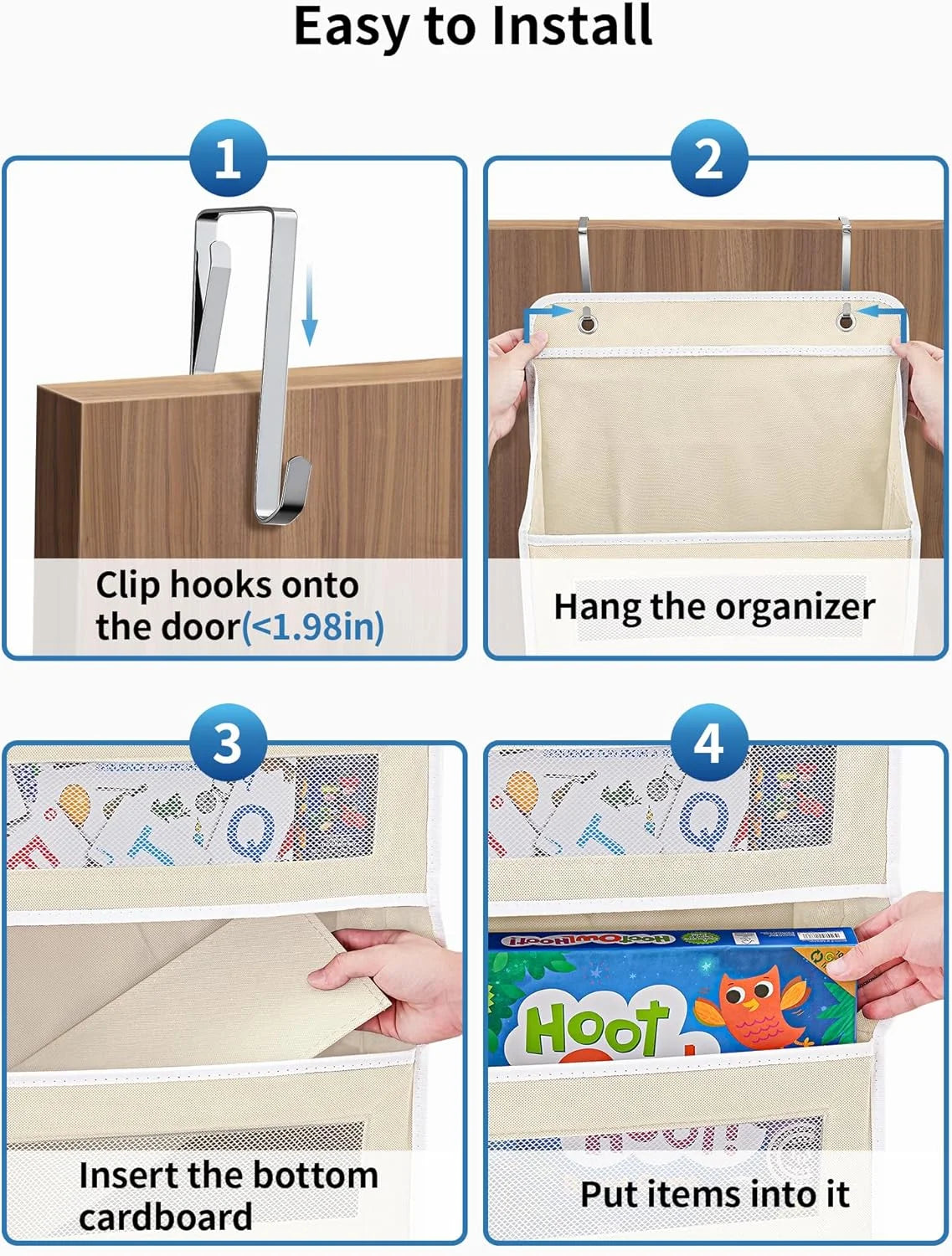 Pkalq over Door Storage Organizer, 5 Door Organizer Hanging with 5 Large Capacity Pockets, Behind The Door Storage for Bedroom, Bathroom