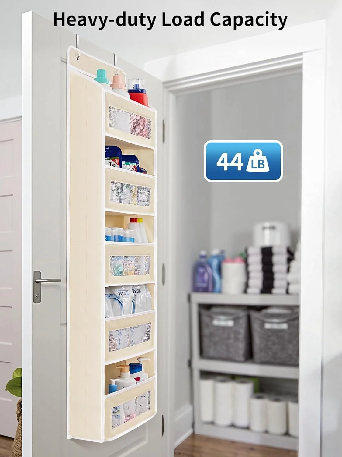 Pkalq over Door Storage Organizer, 5 Door Organizer Hanging with 5 Large Capacity Pockets, Behind The Door Storage for Bedroom, Bathroom