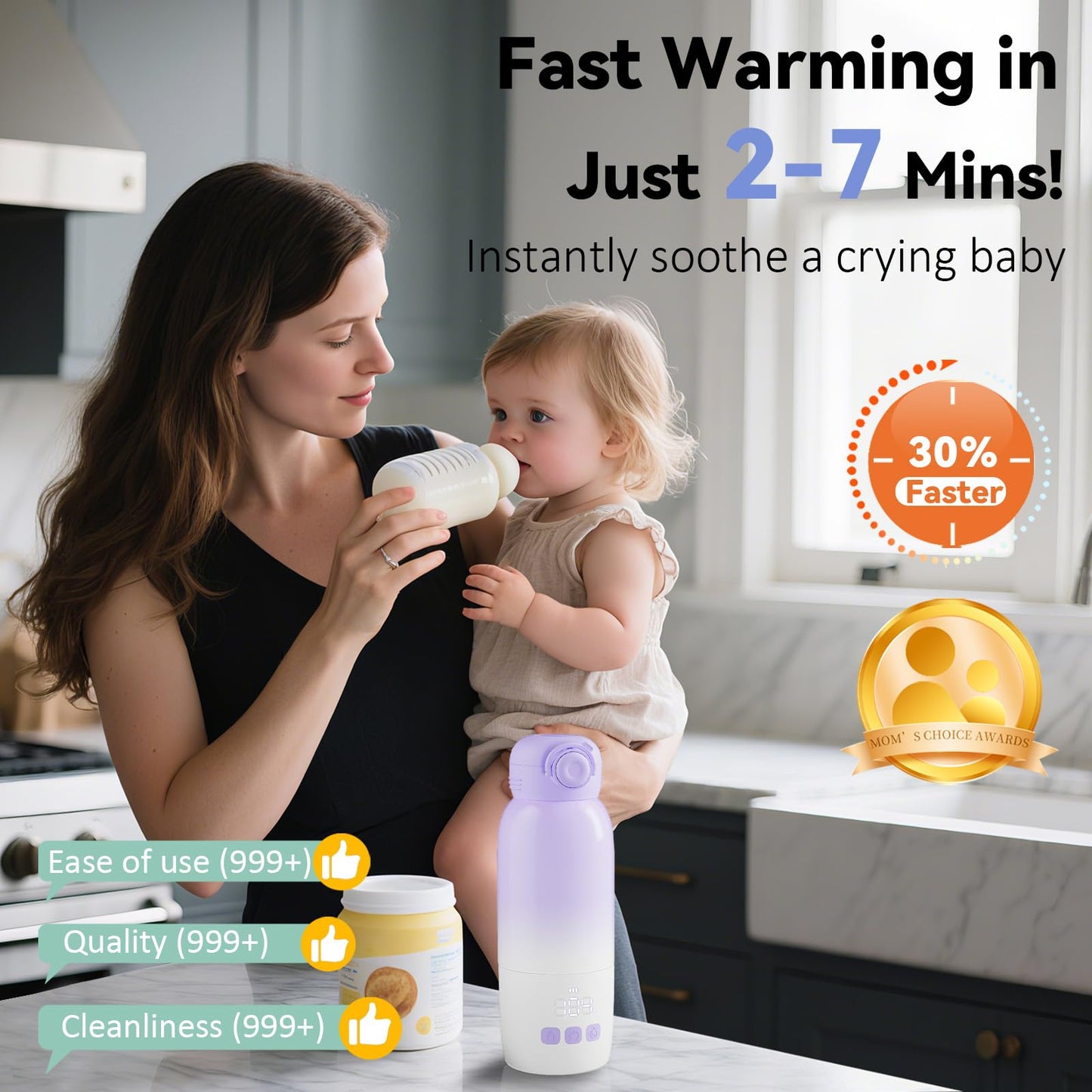 PKALQ Portable Bottle Warmer for Travel, Large 12oz Capacity with Dual Heating Modes for Breast Milk & Water, Smart Temperature Control, Baby Bottle Warmer for Travel, Gifts for New Mom, Purple