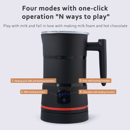 Pkalq Milk Frother, 4-in-1 Electric Milk Steamer, 15oz/430ml Automatic Hot and Cold Foam Maker and Milk Warmer for Latte, Cappuccinos, Macchiato, From the Makers of Instant 500W, Black