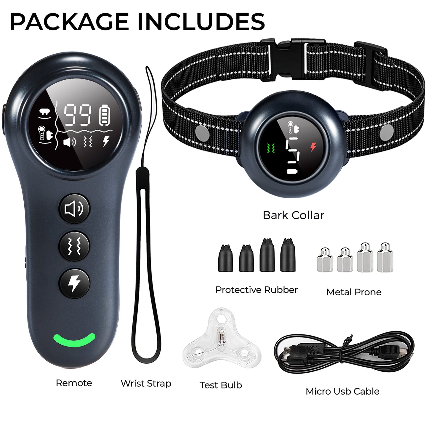 Pkalq 2-in-1 Dog Shock Collar & Dog Bark Collar - Smart Anti Barking Dog Training Collar with 5 Adjustable Sensitivity & 3300FT Remote for All Breeds IP67 Waterproof E-Collar