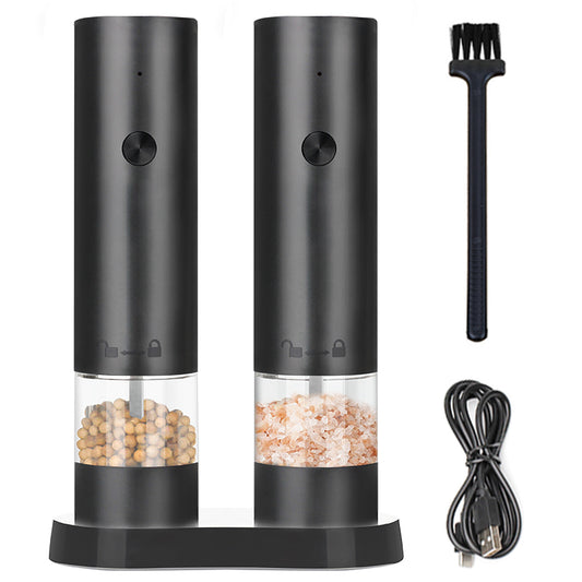 Pkalq Electric Salt and Pepper Grinder Set, Adjustable Coarseness, Automatic Grinding, with Rechargeable Base, 2 Pack