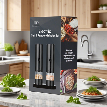 Pkalq Electric Salt and Pepper Grinder Set, Adjustable Coarseness, Automatic Grinding, with Rechargeable Base, 2 Pack