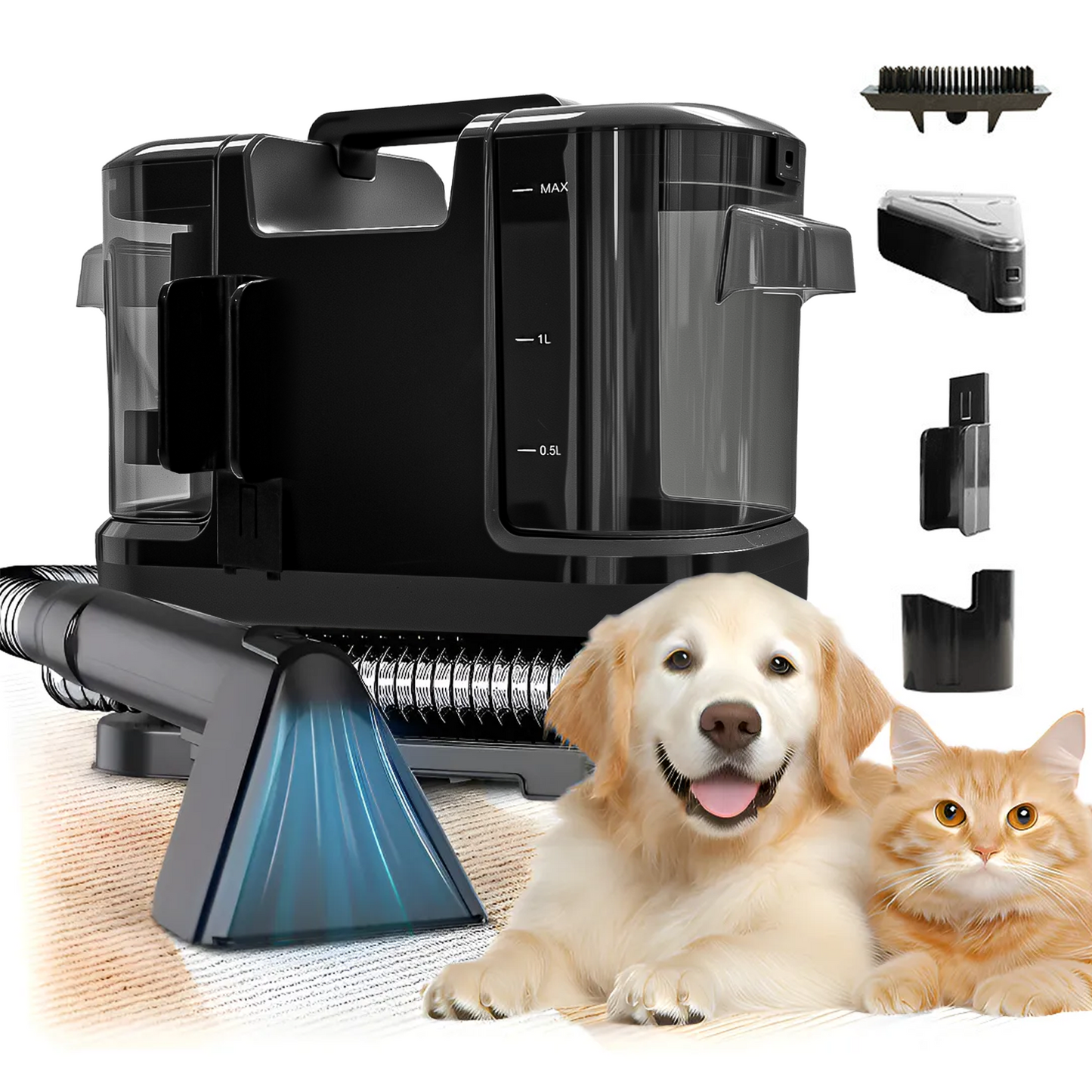 PKALQ Portable Carpet Cleaner Machine ; Multi-functional Deep Cleaning with Powerful Suction for Home, Car & Pet Areas, Ideal for Pet Owners and Busy Families