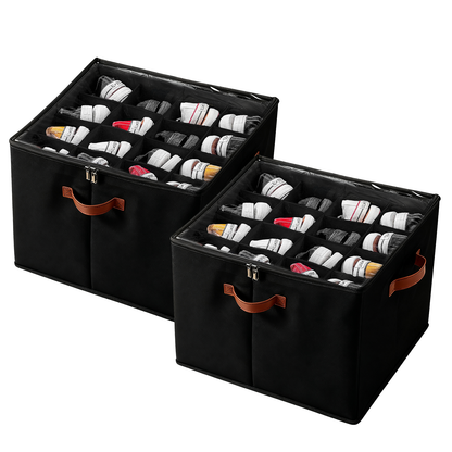 PKALQ 2 Pack Shoe Organizer for Closet, Foldable Shoe Storage Bins with Clear Cover, Space Saving Shoes Holder with 3 Handles, Shoe Box Storage Containers, Fits up to 32 Pairs, Black