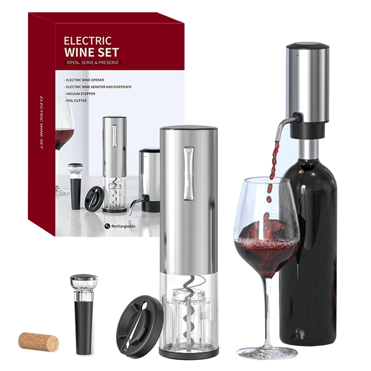 Paklq Electric Wine Opener Set, Rechargeable Automatic Wine Bottle Opener, Dispenser, Mother’s Day 4 in 1 Gift Set for Wine Lovers