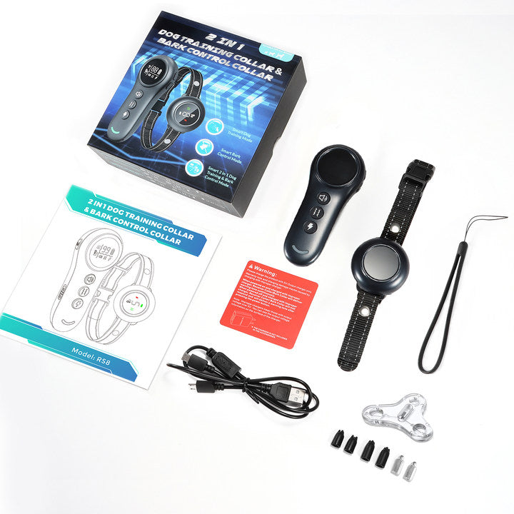 Pkalq 2-in-1 Dog Shock Collar & Dog Bark Collar - Smart Anti Barking Dog Training Collar with 5 Adjustable Sensitivity & 3300FT Remote for All Breeds IP67 Waterproof E-Collar