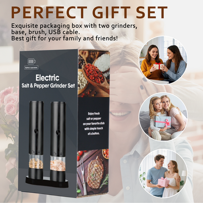 Pkalq Electric Salt and Pepper Grinder Set, Adjustable Coarseness, Automatic Grinding, with Rechargeable Base, 2 Pack