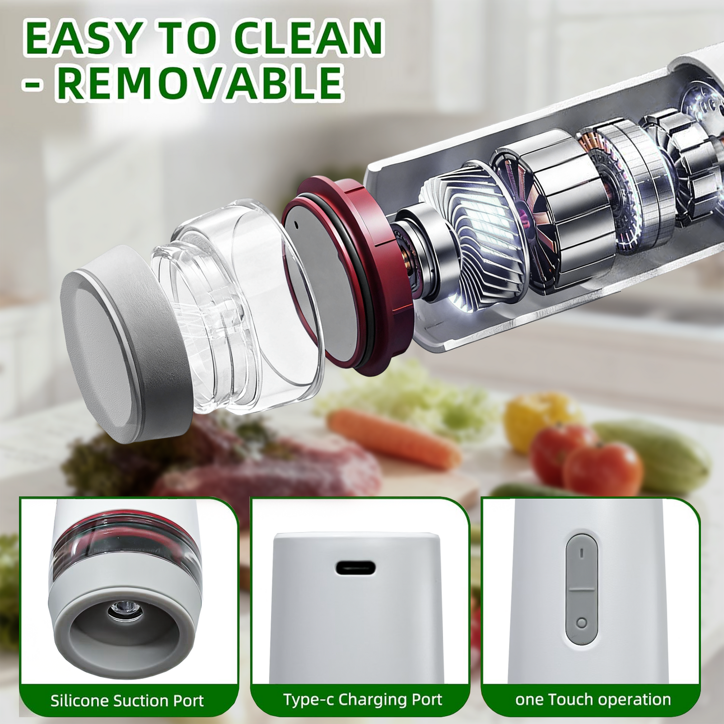 PKALQ Food Saver Vacuum Sealer Machine with 30 Reusable Bags, Eco Friendly Design, One-Touch Operation, for Home Kitchen/Camping, Ideal for Eco-Conscious Families & Meal Preppers