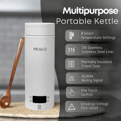 PKALQ Travel Electric Kettle Portable Mini Kettle,Small Hot Water Boiler with 4 Temperature Settings,316 Stainless Steel,Fast Boiling Water with Auto Shut-Off and Boil Dry Protection,450ml