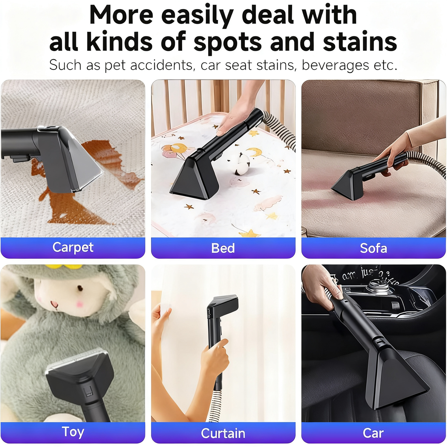 PKALQ Portable Carpet Cleaner Machine ; Multi-functional Deep Cleaning with Powerful Suction for Home, Car & Pet Areas, Ideal for Pet Owners and Busy Families