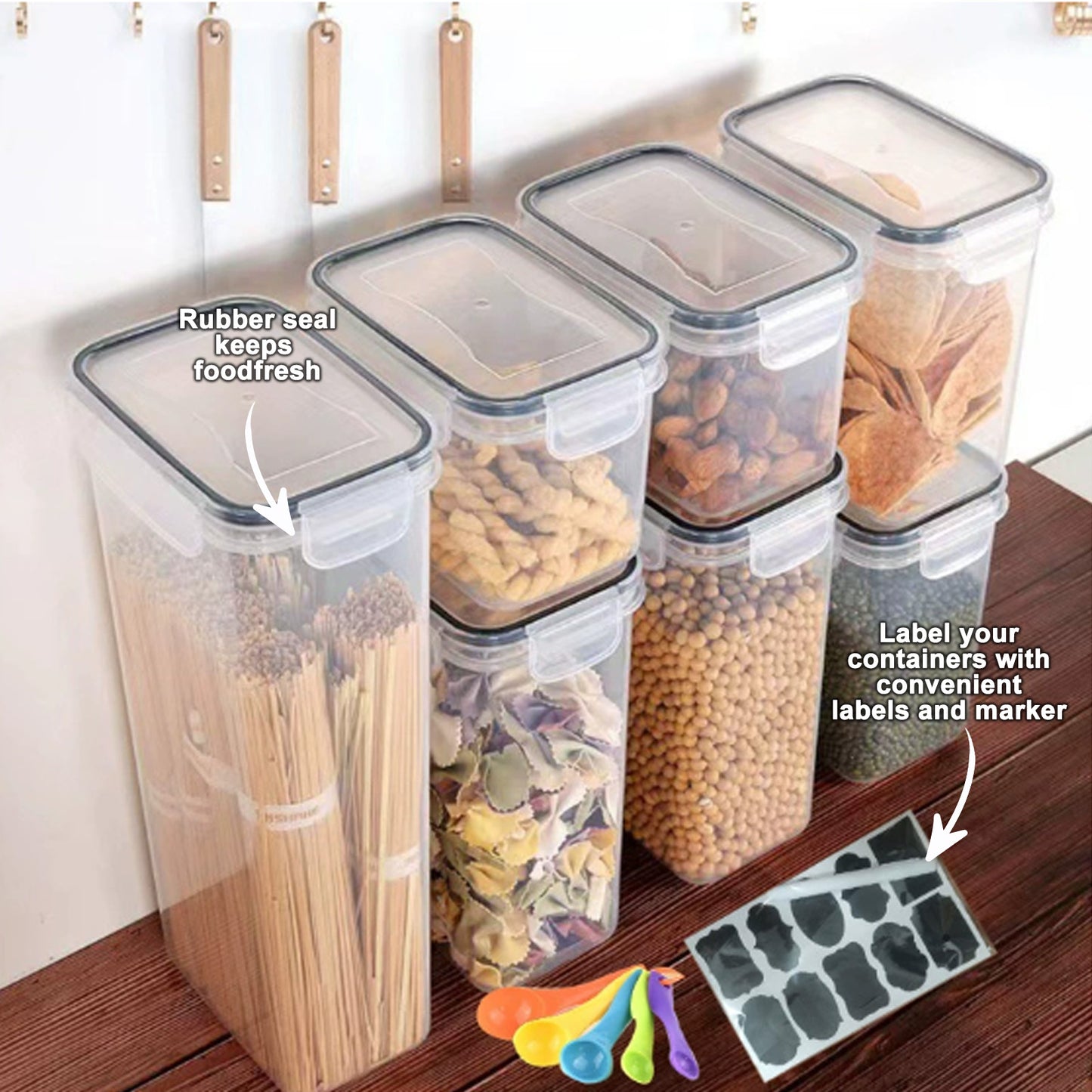 Pkalq Airtight Food Storage Containers With Lids, 7 PCS PP Free Kitchen Plastic Storage Containers for Dry Food,Flour and Sugar, for Pantry Organization and Storage
