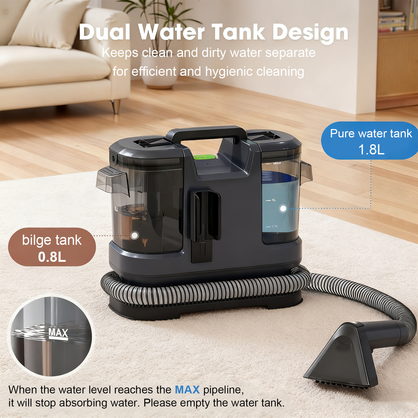 PKALQ Portable Carpet Cleaner Machine ; Multi-functional Deep Cleaning with Powerful Suction for Home, Car & Pet Areas, Ideal for Pet Owners and Busy Families