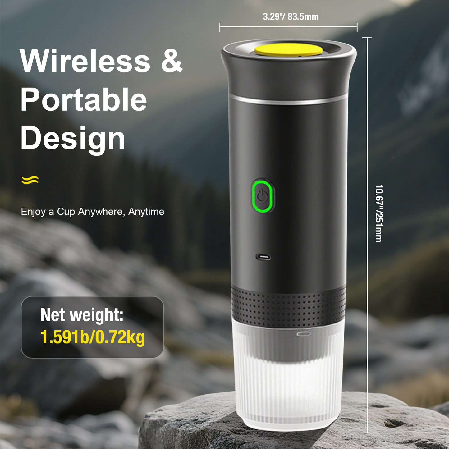 Pkalq 3-in-1 Portable Coffee Maker for Travel,Self-Heating Espresso Machine with USB-C,LED Display,20 Bar,Compatible with Coffee Grounds&Capsules (Ns&DG)–Portable Espresso Maker for Car,RV,Camping,Off