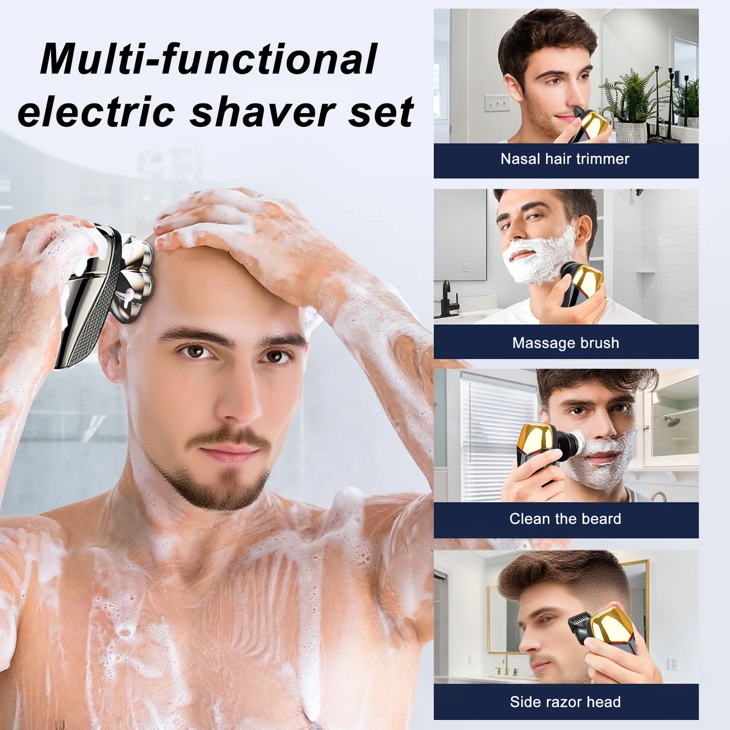 Pkalq Head Shavers for Bald Men: 5-in-1 Electric Razor - IPX6 Waterproof Shaving Grooming Kit for Balder - Turbo Speed & Precision Blades