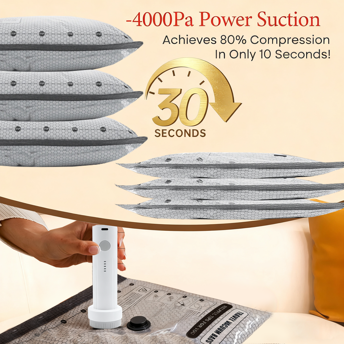 PKALQ Vacuum Bags for Travel with Rechargeable air Pump, 15 Pack Carry-on Size Compression Packing Bags for Luggage and Suitcase, Space Saver for Clothes and Clothing Travel