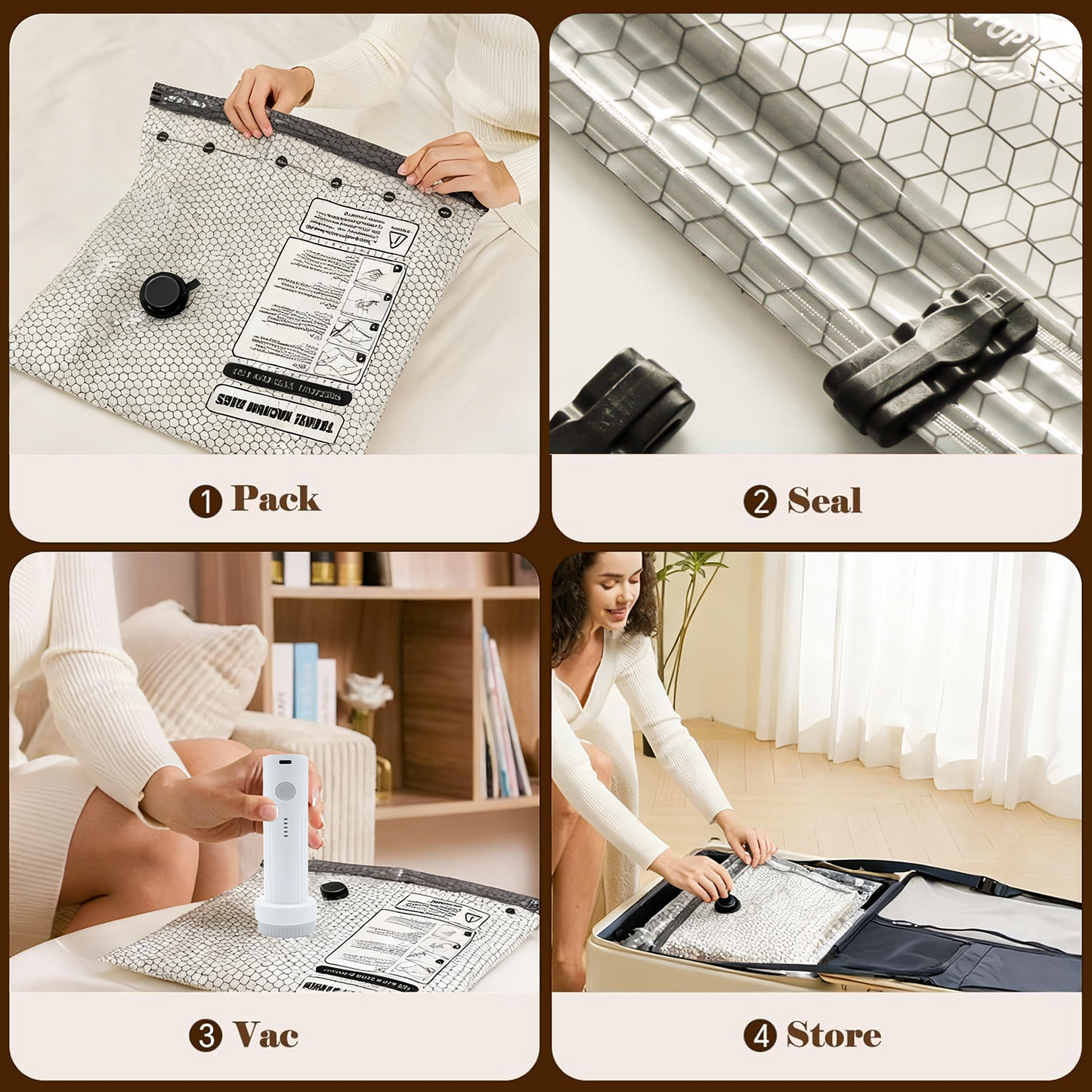 PKALQ Vacuum Bags for Travel with Rechargeable air Pump, 15 Pack Carry-on Size Compression Packing Bags for Luggage and Suitcase, Space Saver for Clothes and Clothing Travel