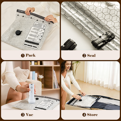 PKALQ Vacuum Bags for Travel with Rechargeable air Pump, 15 Pack Carry-on Size Compression Packing Bags for Luggage and Suitcase, Space Saver for Clothes and Clothing Travel