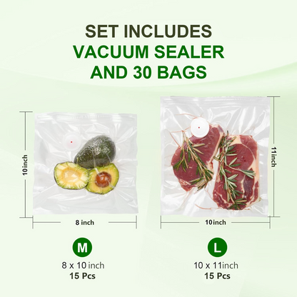 PKALQ Food Saver Vacuum Sealer Machine with 30 Reusable Bags, Eco Friendly Design, One-Touch Operation, for Home Kitchen/Camping, Ideal for Eco-Conscious Families & Meal Preppers
