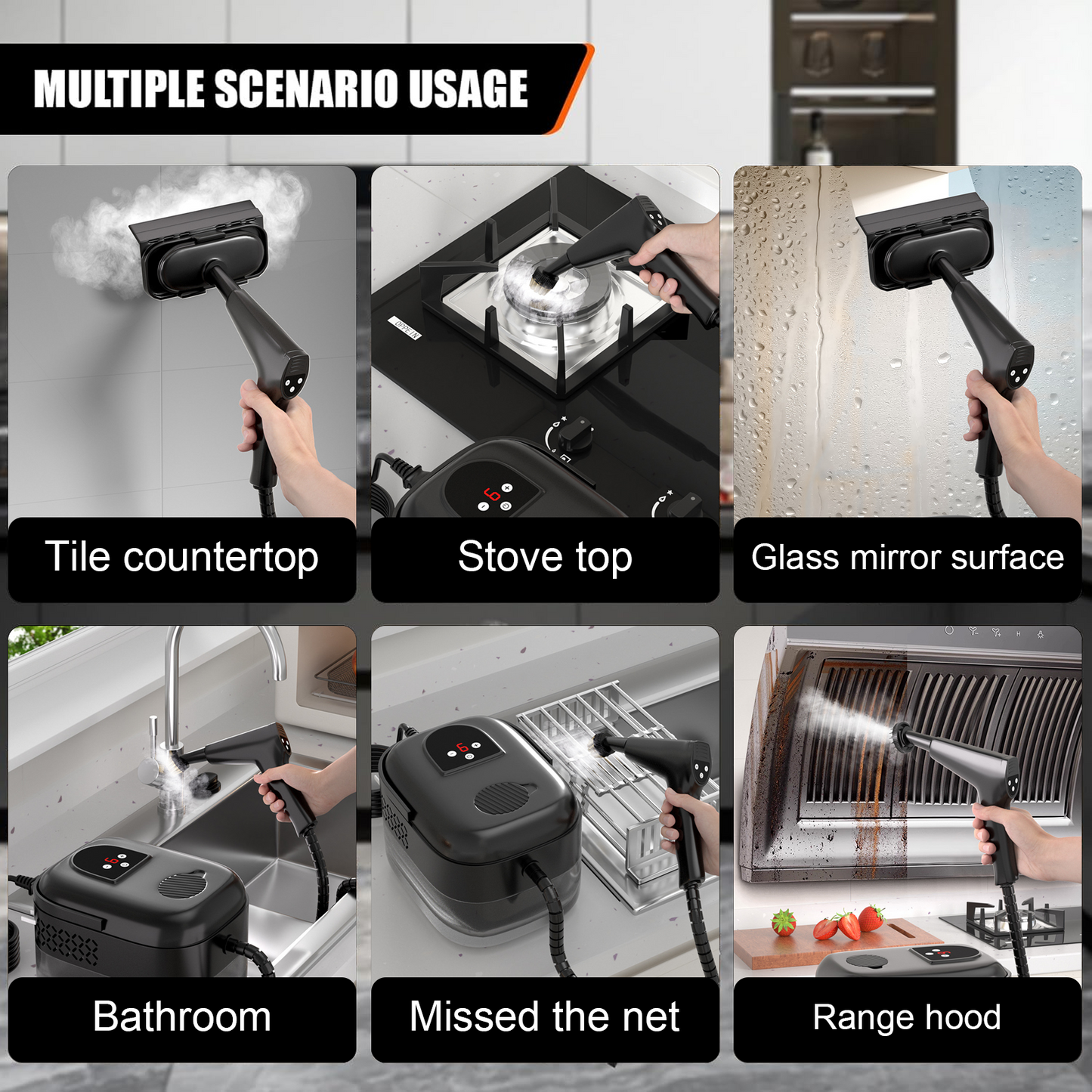 1500W High-Pressure Handheld Steam Cleaner - 221°F Fast Heating & Portable Steam Cleaning for Home , Bathrooms, Car Interiors Eliminates Pet Hair, Allergens, Stubborn Grime