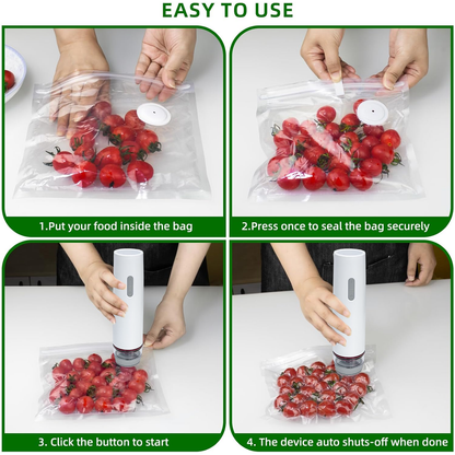 PKALQ Food Saver Vacuum Sealer Machine with 30 Reusable Bags, Eco Friendly Design, One-Touch Operation, for Home Kitchen/Camping, Ideal for Eco-Conscious Families & Meal Preppers