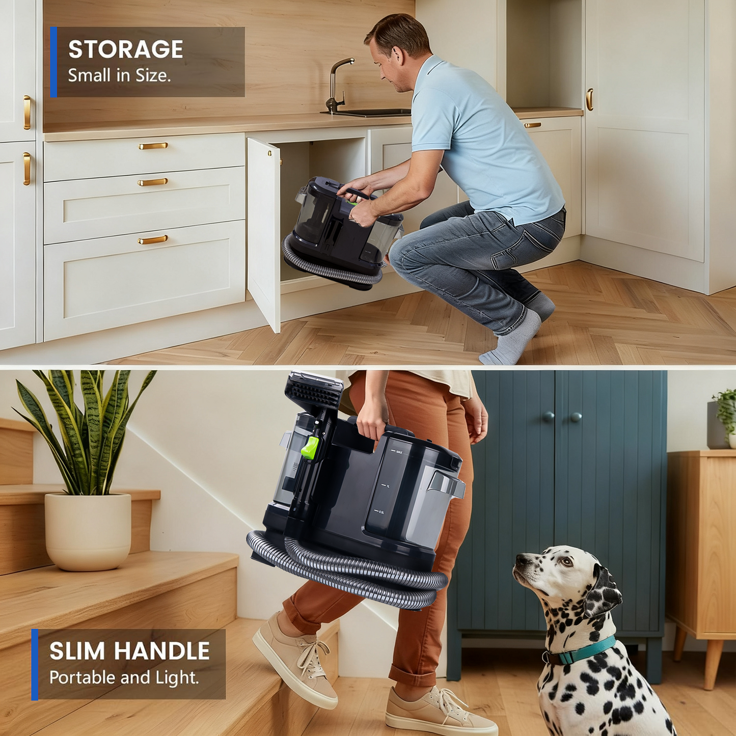 PKALQ Portable Carpet Cleaner Machine ; Multi-functional Deep Cleaning with Powerful Suction for Home, Car & Pet Areas, Ideal for Pet Owners and Busy Families