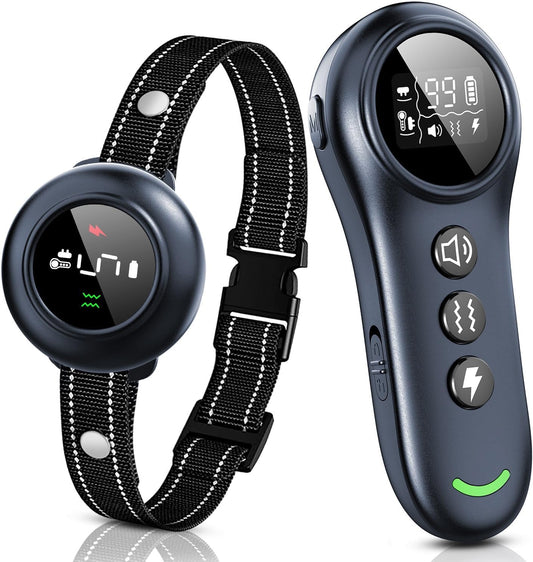 Pkalq 2-in-1 Dog Shock Collar & Dog Bark Collar - Smart Anti Barking Dog Training Collar with 5 Adjustable Sensitivity & 3300FT Remote for All Breeds IP67 Waterproof E-Collar