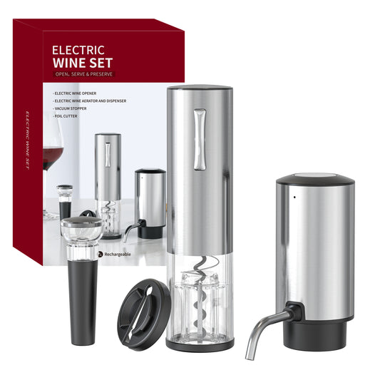 Paklq Electric Wine Opener Set, Rechargeable Automatic Wine Bottle Opener, Dispenser, Mother’s Day 4 in 1 Gift Set for Wine Lovers