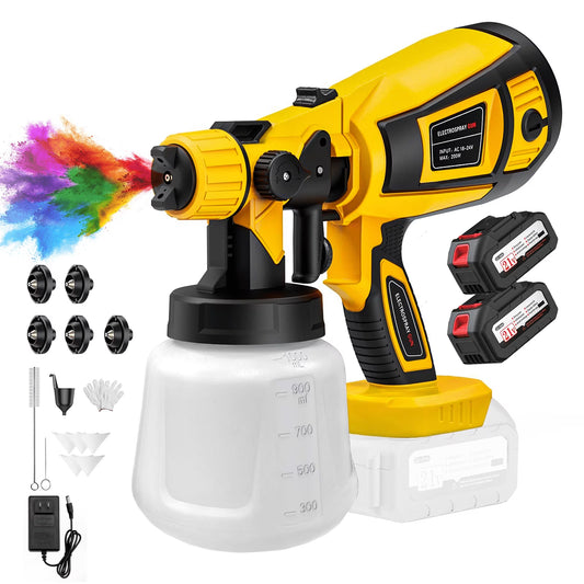 PKALQ Paint Sprayer, 200W Cordless with 2 X 4.0mAh 21V Battery, 5 Nozzles & 3 Spray Modes