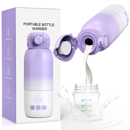 PKALQ Portable Bottle Warmer for Travel, Large 12oz Capacity with Dual Heating Modes for Breast Milk & Water, Smart Temperature Control, Baby Bottle Warmer for Travel, Gifts for New Mom, Purple