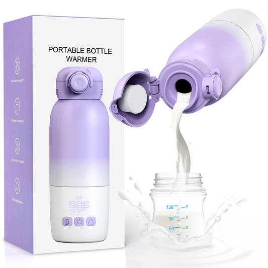 PKALQ Portable Bottle Warmer for Travel, Large 12oz Capacity with Dual Heating Modes for Breast Milk & Water, Smart Temperature Control, Baby Bottle Warmer for Travel, Gifts for New Mom, Purple