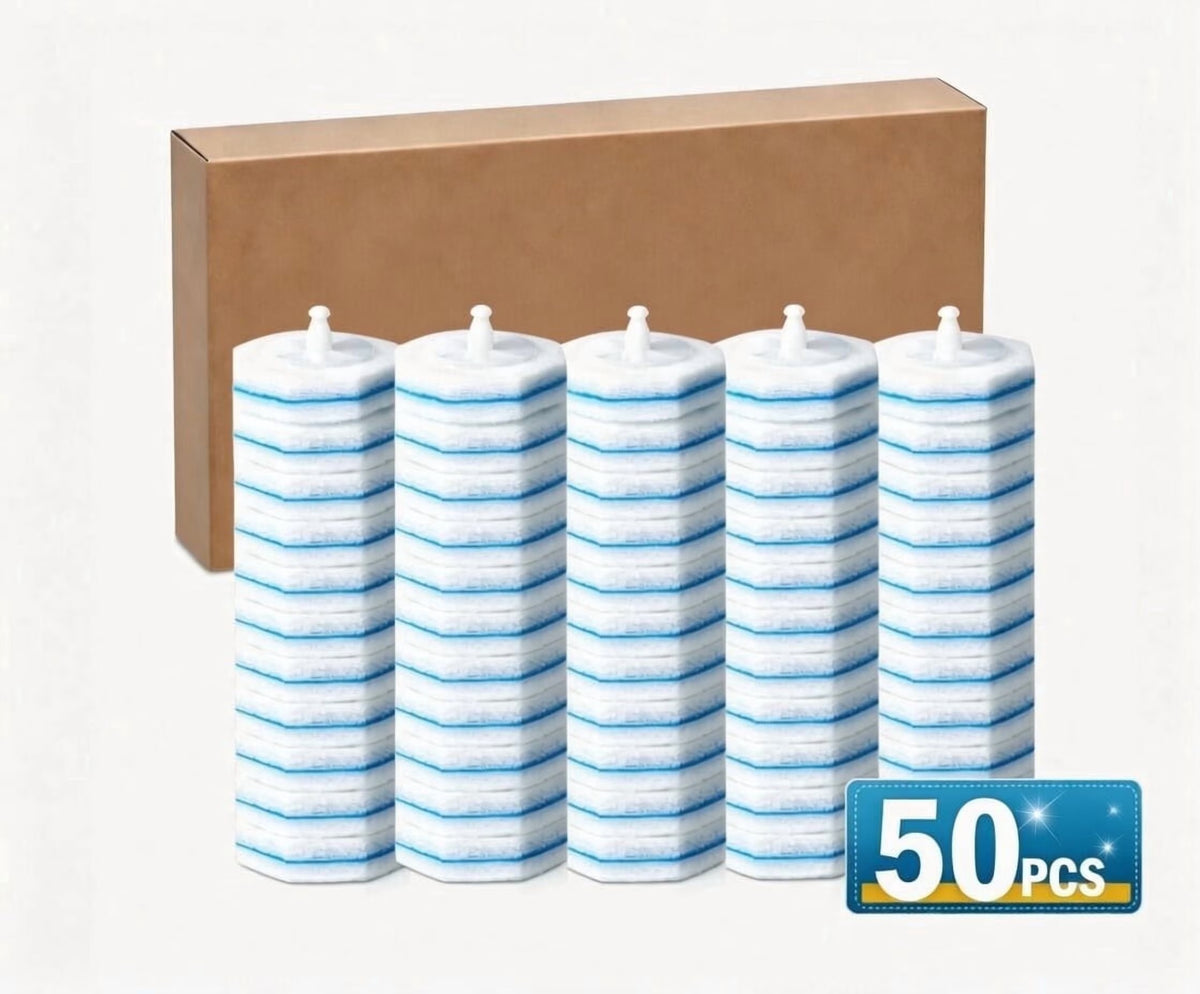 50 Pack Toilet Wand Refills, Disposable Toilet Bowl Cleaning Brush Heads, High Density Scrubber Pads with 5X Cleaning Power, Compatible with Toilet Wand System for Bathroom Cleaning