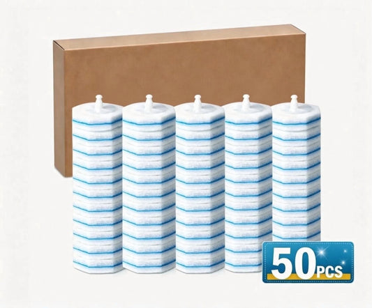 50 Pack Toilet Wand Refills, Disposable Toilet Bowl Cleaning Brush Heads, High Density Scrubber Pads with 5X Cleaning Power, Compatible with Toilet Wand System for Bathroom Cleaning