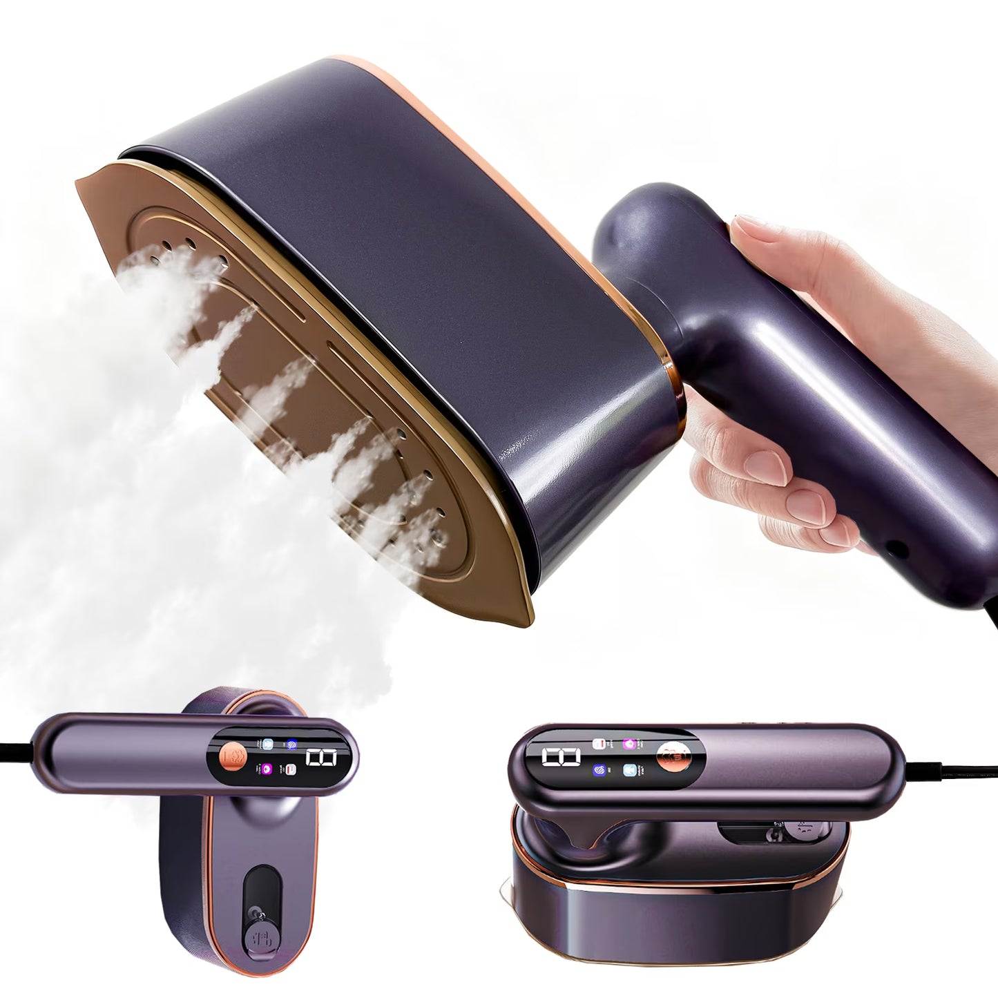 PKALQ Travel Steamer for Clothes, 1200W Portable Steamer with LCD Display 180° Swivel Handle Powerful Wrinkle Remover, Clothing Steamer