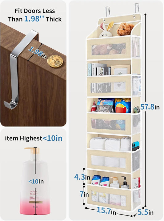 Pkalq over Door Storage Organizer, 5 Door Organizer Hanging with 5 Large Capacity Pockets, Behind The Door Storage for Bedroom, Bathroom