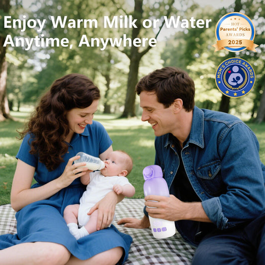 PKALQ Portable Bottle Warmer for Travel, Large 12oz Capacity with Dual Heating Modes for Breast Milk & Water, Smart Temperature Control, Baby Bottle Warmer for Travel, Gifts for New Mom, Purple