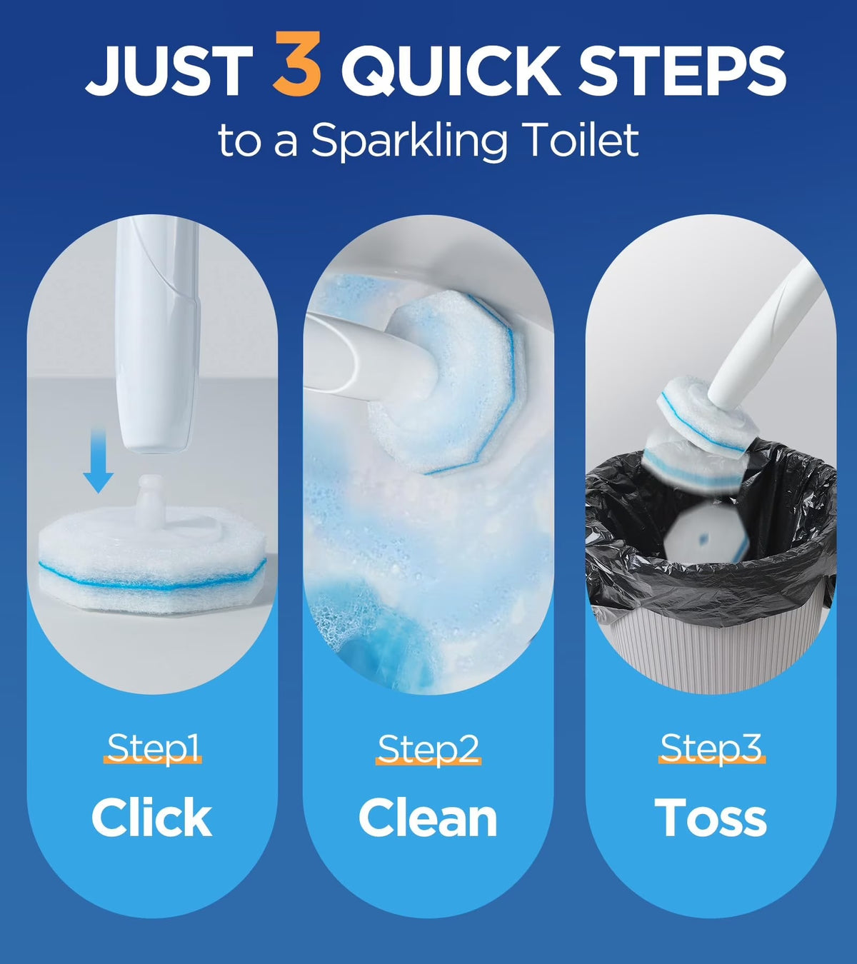 50 Pack Toilet Wand Refills, Disposable Toilet Bowl Cleaning Brush Heads, High Density Scrubber Pads with 5X Cleaning Power, Compatible with Toilet Wand System for Bathroom Cleaning