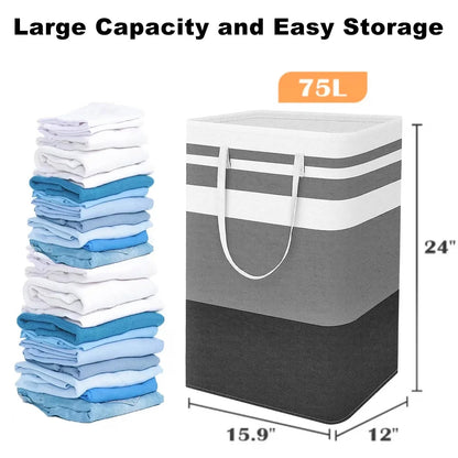 PKALQ 2 Pack Laundry Baskets, Collapsible Clothes Hamper, Freestanding Waterproof Dirty Clothes Hamper with Easy Carry Handles in Laundry Room, College Dorm, Bathroom, Bedroom 75L Gray