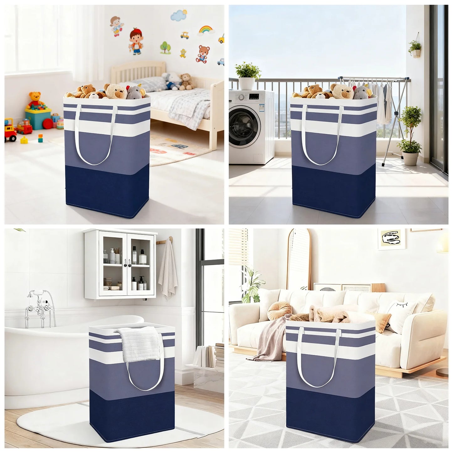 PKALQ 2 Pack Laundry Hamper Large Collapsible Laundry Baskets, Freestanding Waterproof Clothes Hamper with Easy Carry Handles in Laundry Room Bedroom Bathroom College Dorm, Blue 2 x 75L