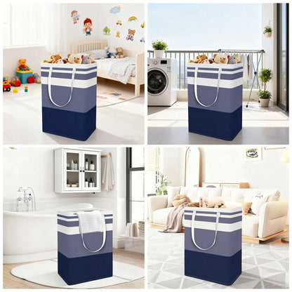PKALQ 2 Pack Laundry Hamper Large Collapsible Laundry Baskets, Freestanding Waterproof Clothes Hamper with Easy Carry Handles in Laundry Room Bedroom Bathroom College Dorm, Blue 2 x 75L