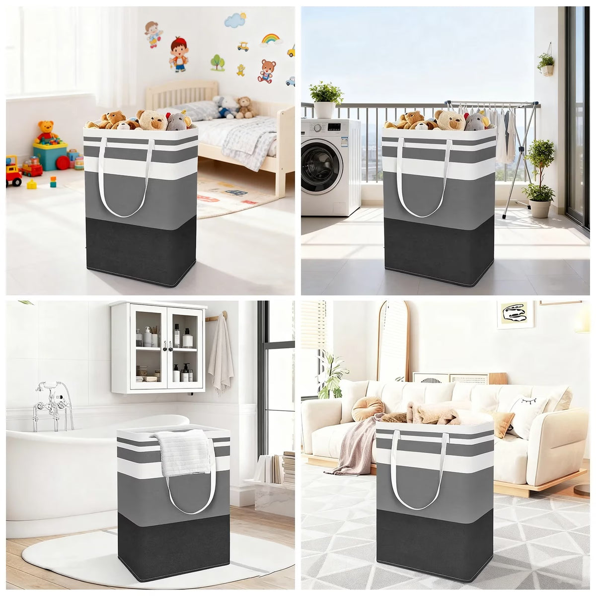 PKALQ 2 Pack Laundry Baskets, Collapsible Clothes Hamper, Freestanding Waterproof Dirty Clothes Hamper with Easy Carry Handles in Laundry Room, College Dorm, Bathroom, Bedroom 75L Gray