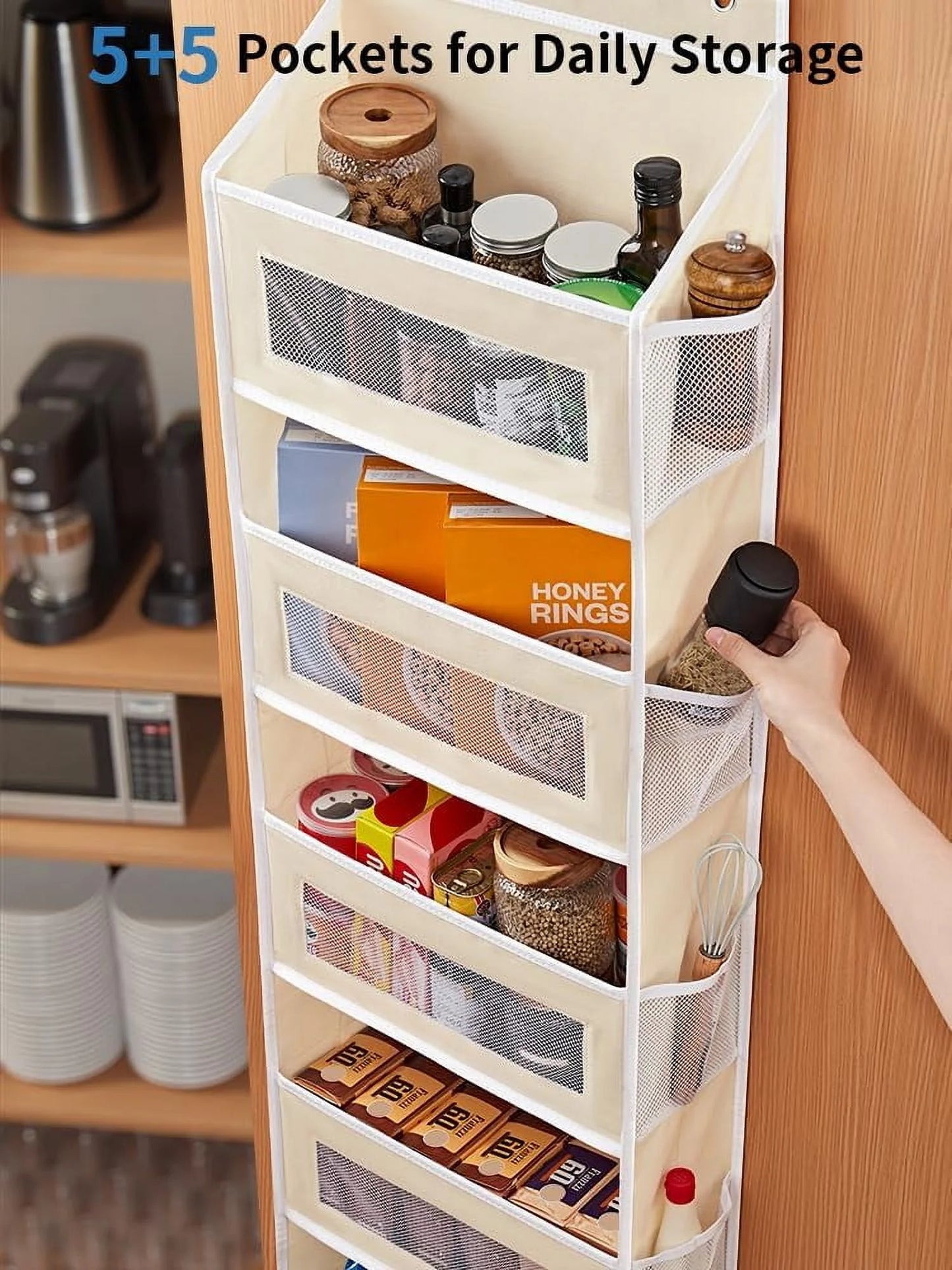 Pkalq over Door Storage Organizer, 5 Door Organizer Hanging with 5 Large Capacity Pockets, Behind The Door Storage for Bedroom, Bathroom