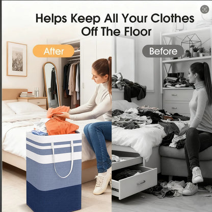 PKALQ 2 Pack Laundry Hamper Large Collapsible Laundry Baskets, Freestanding Waterproof Clothes Hamper with Easy Carry Handles in Laundry Room Bedroom Bathroom College Dorm, Blue 2 x 75L